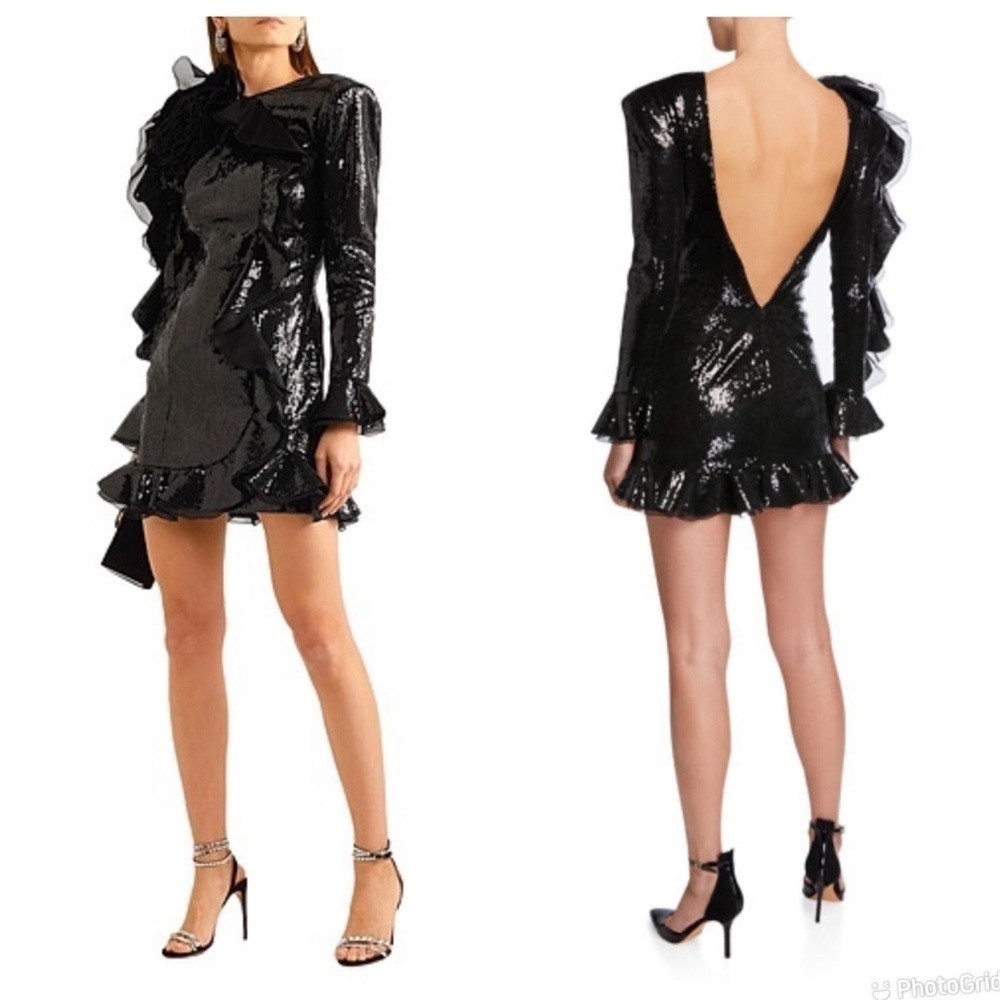NEW Dundas Ruffled Long-Sleeve Sequined Mini Dress